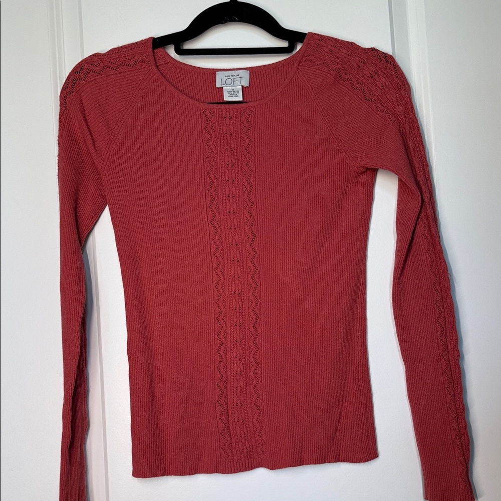 LOFT Dusty Coral Cable-Detail Long Sleeve Top